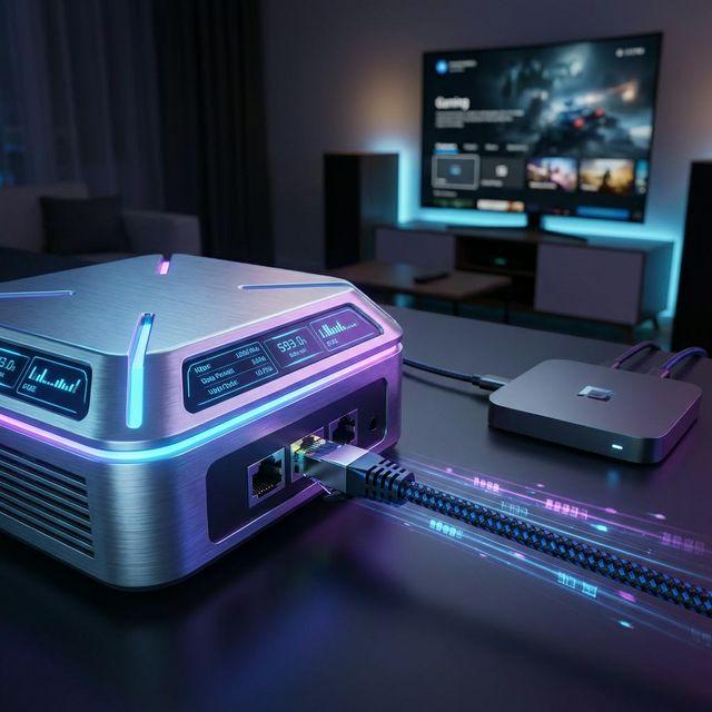 High-speed internet router connected via ethernet for 4K streaming
