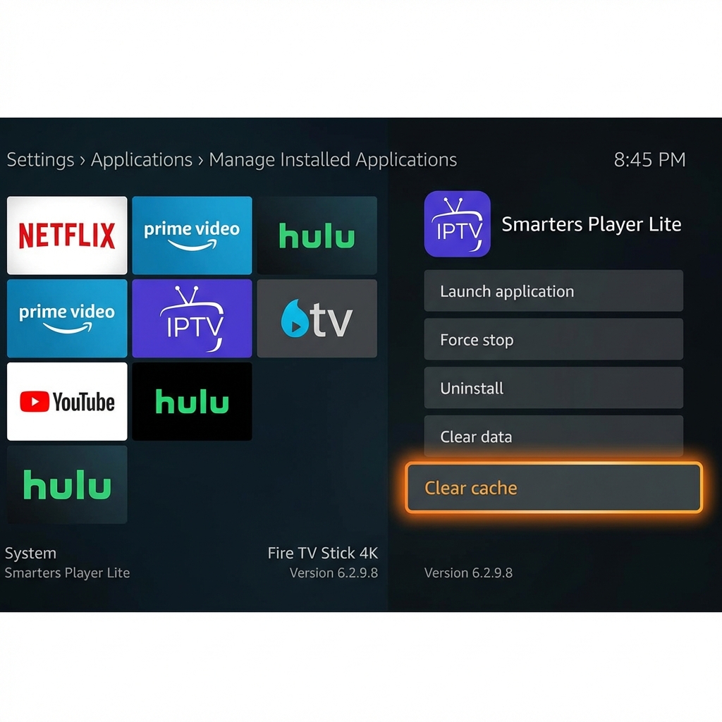 Clear cache screen on Firestick