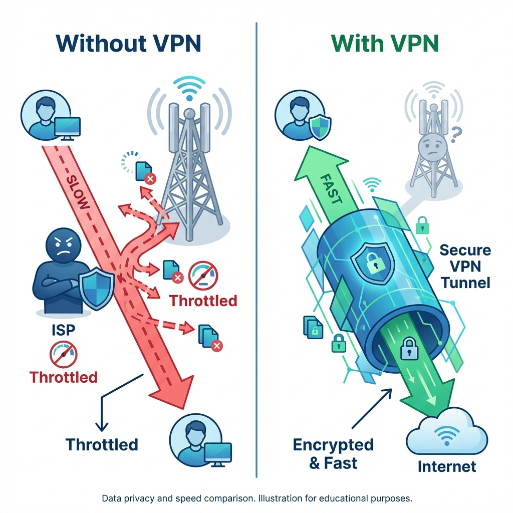 VPN bypassing ISP throttling infographic